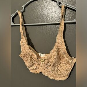 Vintage Tan Rose Lace Bra with light green bow
